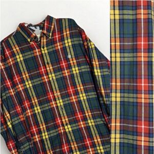 L.L. Bean Men Large L Red Plaid Flannel Button-Up Shirt Hiking Fishing Outdoor